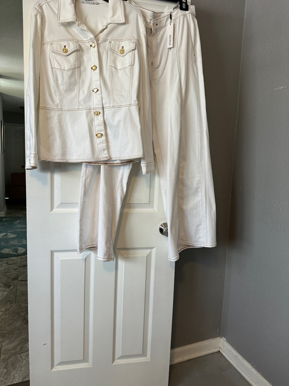 Soft Surroundings Cream Two-Piece Pantsuit Jacket(xl) Wide-Leg pant 3R .